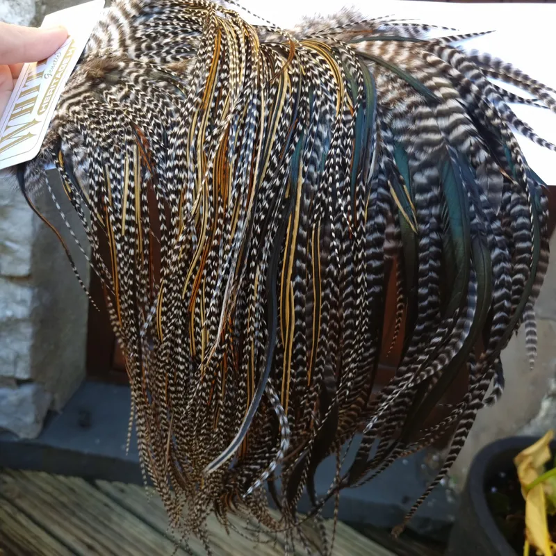 Whiting Heritage Hackles Rooster Saddle in Mixed Colours O Strong Bold GRIZZLY/Speckled Golden Badger/Golden Badger/Greenwell's Approx Tying Size 10/12/14-7