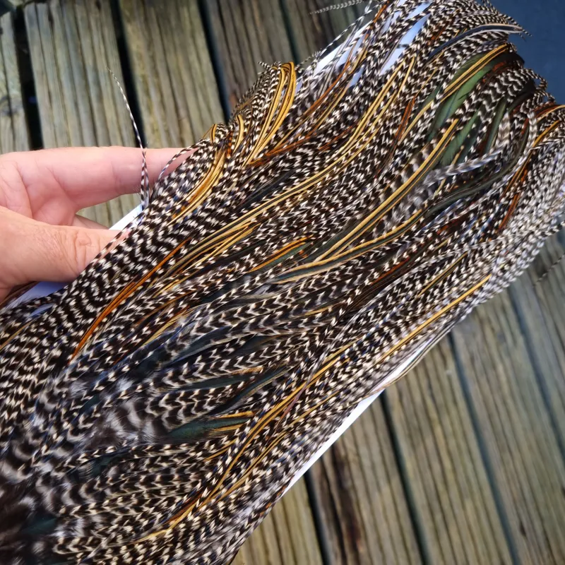 Whiting Heritage Hackles Rooster Saddle in Mixed Colours O Strong Bold GRIZZLY/Speckled Golden Badger/Golden Badger/Greenwell's Approx Tying Size 10/12/14-8