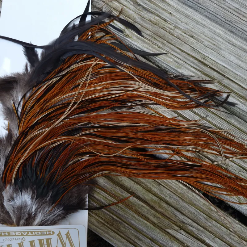 Whiting Heritage Hackles Rooster Saddle in Mixed Colours O Furnace Approx Tying Size 10/12/14-6