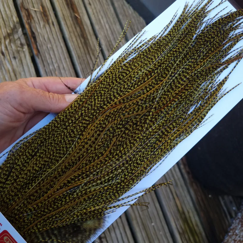 Whiting Pro-Grade Midge Rooster Saddle in Grizzly dyed Olive and Splashed with OLIVE Badger A Approx. tying sizes  16 18 20 22 24 and out of sight-7