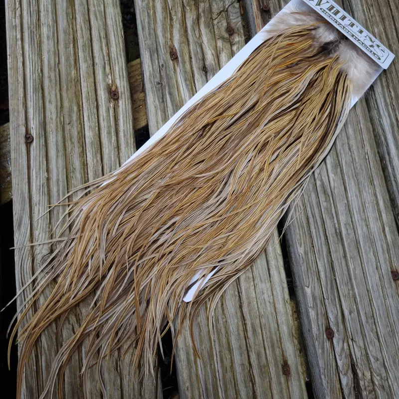 Whiting Heritage Hackles Rooster Saddle in Mixed Colours P Light/ Medium/Dark Champagne Badger/Speckled Champagne Badger Splashed with Natural Dun  Approx Tying Size 12/14/16-4