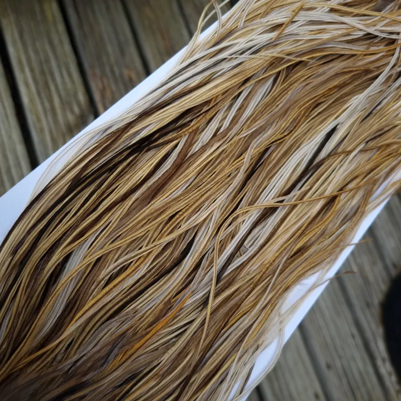 Whiting Heritage Hackles Rooster Saddle in Mixed Colours P Light/ Medium/Dark Champagne Badger/Speckled Champagne Badger Splashed with Natural Dun  Approx Tying Size 12/14/16-1