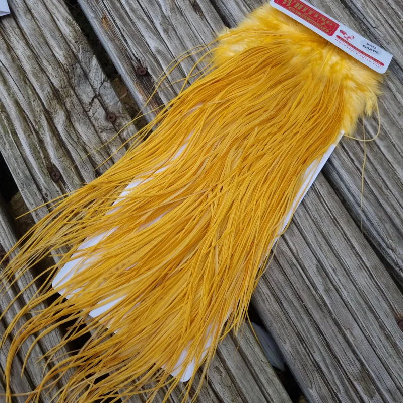 Whiting Pro-Grade Midge Rooster Saddle in White Dyed Golden Straw A Approx Tying Sizes 14 16 18 20 22 and a few smaller-3