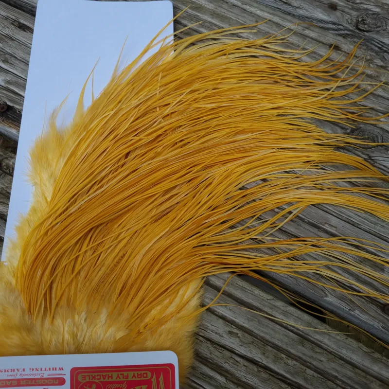 Whiting Pro-Grade Midge Rooster Saddle in White Dyed Golden Straw A Approx Tying Sizes 14 16 18 20 22 and a few smaller-1