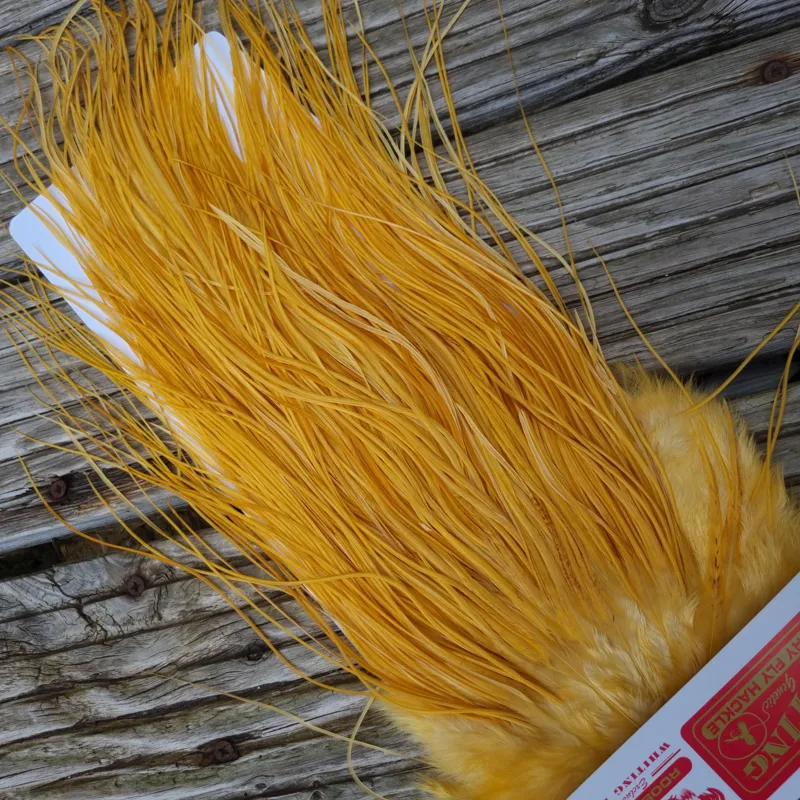 Whiting Pro-Grade Midge Rooster Saddle in White Dyed Golden Straw A Approx Tying Sizes 14 16 18 20 22 and a few smaller-7