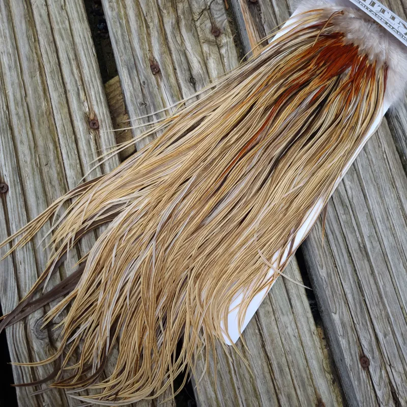Whiting Heritage Hackles Rooster Saddle in Mixed Colours Q Light/ Medium/Dark Champagne Badger/Speckled Champagne Badger Splashed with Rusty Dun Approx Tying Size 12/14/16-3