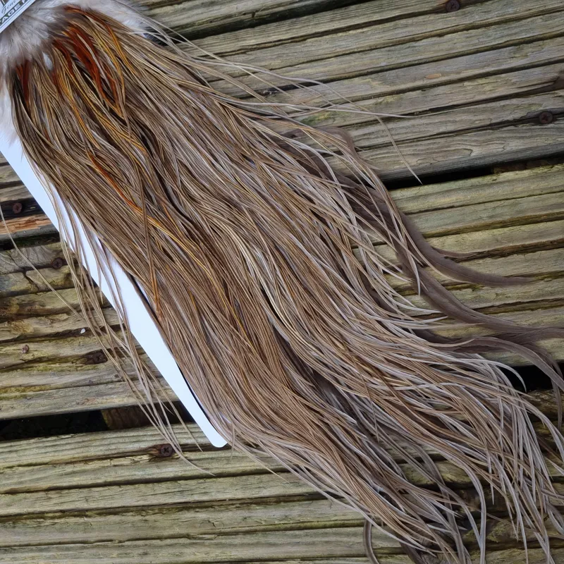 Whiting Heritage Hackles Rooster Saddle in Mixed Colours Q Light/ Medium/Dark Champagne Badger/Speckled Champagne Badger Splashed with Rusty Dun/Silver Badger Approx Tying Size 10/12/14/16-6