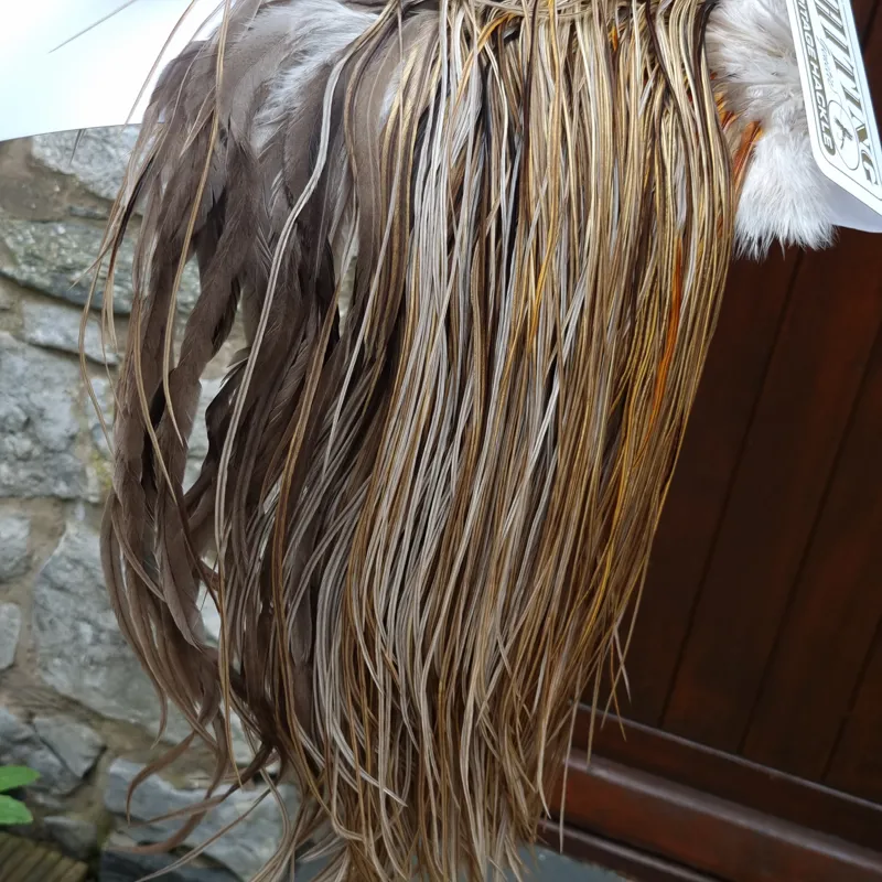 Whiting Heritage Hackles Rooster Saddle in Mixed Colours Q Light/ Medium/Dark Champagne Badger/Speckled Champagne Badger Splashed with Rusty Dun/Silver Badger Approx Tying Size 10/12/14/16-4