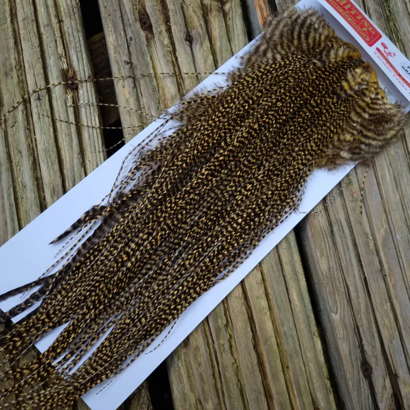 Whiting Pro-Grade Midge Rooster Saddle in Grizzly Golden Straw B Approx Tying Sizes 14/16/18/20/22-2