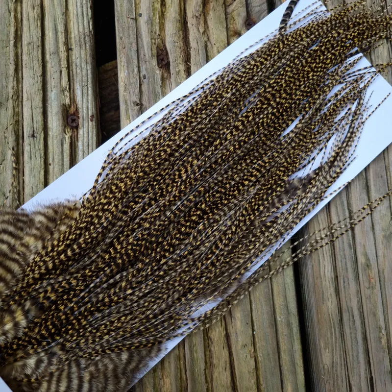 Whiting Pro-Grade Midge Rooster Saddle in Grizzly Golden Straw B Approx Tying Sizes 14/16/18/20/22-5