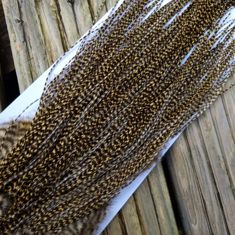 Whiting Pro-Grade Midge Rooster Saddle in Grizzly Golden Straw B Approx Tying Sizes 14/16/18/20/22-4