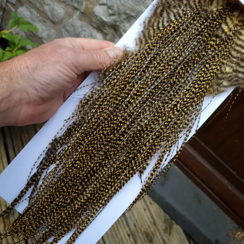 Whiting Pro-Grade Midge Rooster Saddle in Grizzly Golden Straw B Approx Tying Sizes 14/16/18/20/22-7