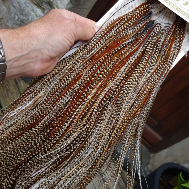 Whiting Heritage Hackles Rooster Saddle in Mixed Colours T Grizzly Splashed with Furnace Approx. Tying Size12/14/16/18/20 and a few going smaller-6