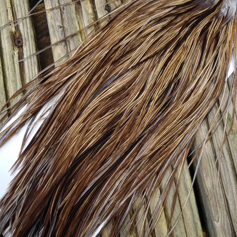 Whiting Heritage Hackles Rooster Saddle in Mixed Colours T Golden Badger/ Light/Medium/Dark Speckled Badger Approx. Tying Size 10/12/14-5