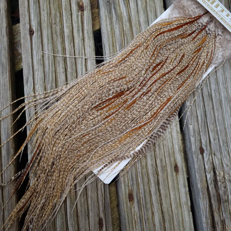 Whiting Heritage Hackles Rooster Saddle in Mixed Colours U Dun Grizzly Splashed with Furnace and Greenwell's hackles Approx.Tying Size 12/14/16-2