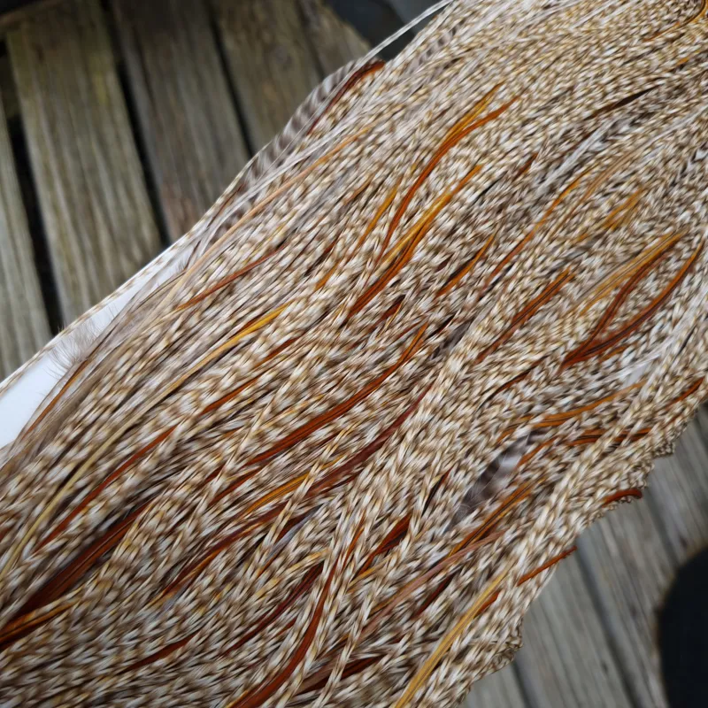 Whiting Heritage Hackles Rooster Saddle in Mixed Colours U Dun Grizzly Splashed with Furnace and Greenwell's hackles Approx.Tying Size 12/14/16-1
