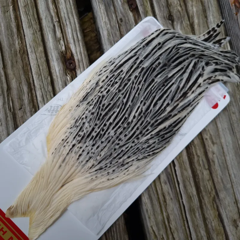 Whiting Hen Cape in Unique Variant F Cream / Salt and Pepper/ Silver Badger-1