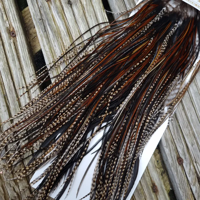 Whiting Heritage Hackles Rooster Saddle in Mixed Colours V Grizzly/Furnace/Natural Black/Speckled Furnace  Approx Tying size 10/12/14-3