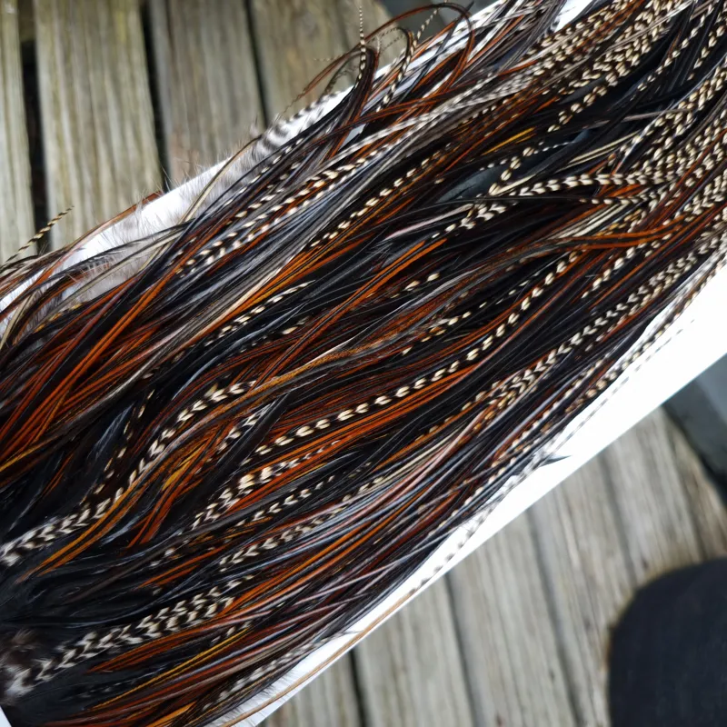 Whiting Heritage Hackles Rooster Saddle in Mixed Colours V Grizzly/Furnace/Natural Black/Speckled Furnace  Approx Tying size 10/12/14-4