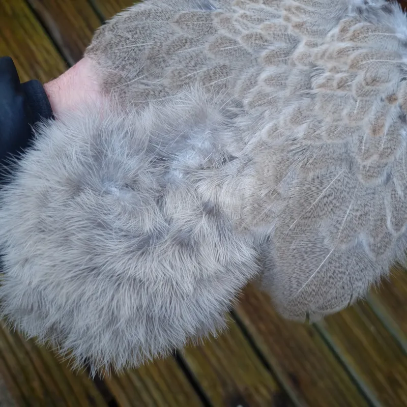 Whiting Brahma Hen Soft Hackle with Chickabou in Natural Mottled Wild Type C-2