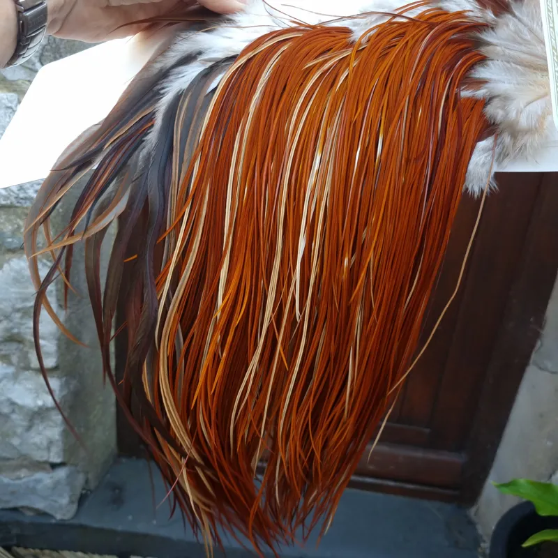 Whiting Heritage Hackles Rooster Saddle in Mixed Colours X Light to Dark Red Game Approx Tying Size 12/14/16/18