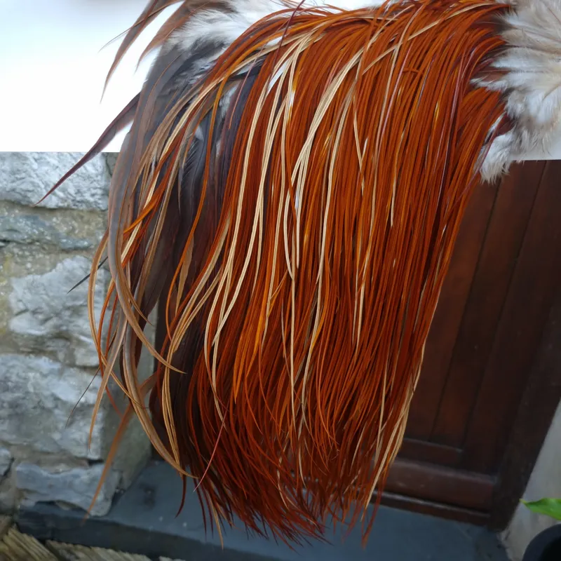 Whiting Heritage Hackles Rooster Saddle in Mixed Colours X Light to Dark Red Game Approx Tying Size 12/14/16/18-7