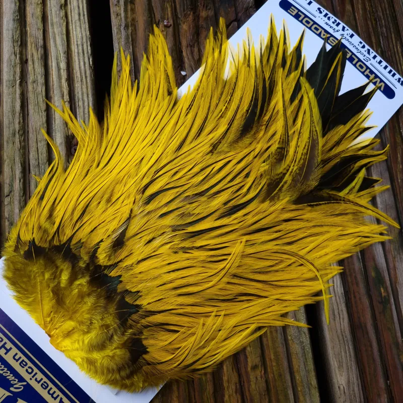 Whiting American Rooster Saddle in Silver Badger Dyed Yellow-2