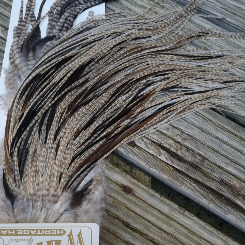 Whiting Heritage Hackles Rooster Saddle in Mixed Colours Z  Dun Grizzly/Natural Black/Natural Brown Dun/Dark Brown Dun Approx Tying Size 10/12/14-5