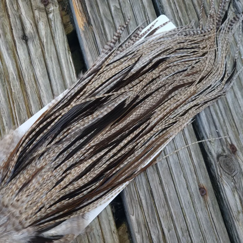 Whiting Heritage Hackles Rooster Saddle in Mixed Colours Z  Dun Grizzly/Natural Black/Natural Brown Dun/Dark Brown Dun Approx Tying Size 10/12/14-6
