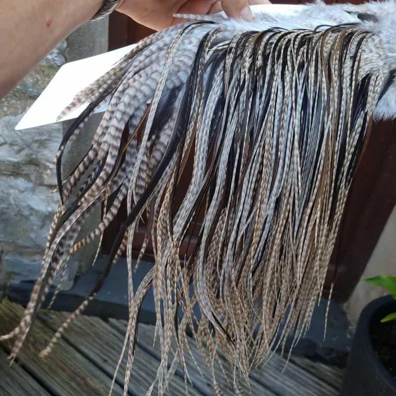 Whiting Heritage Hackles Rooster Saddle in Mixed Colours Z  Dun Grizzly/Natural Black/Natural Brown Dun/Dark Brown Dun Approx Tying Size 10/12/14-3